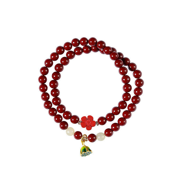 Pulsera de bendición con colgante de loto y cinabrio con Buddha Stones