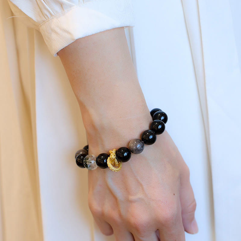 Pulsera de protección fantasma verde dragón obsidiana con brillo de plata natural con Buddha Stones