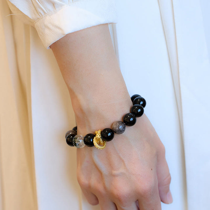 Pulsera de protección fantasma verde dragón obsidiana con brillo de plata natural con Buddha Stones