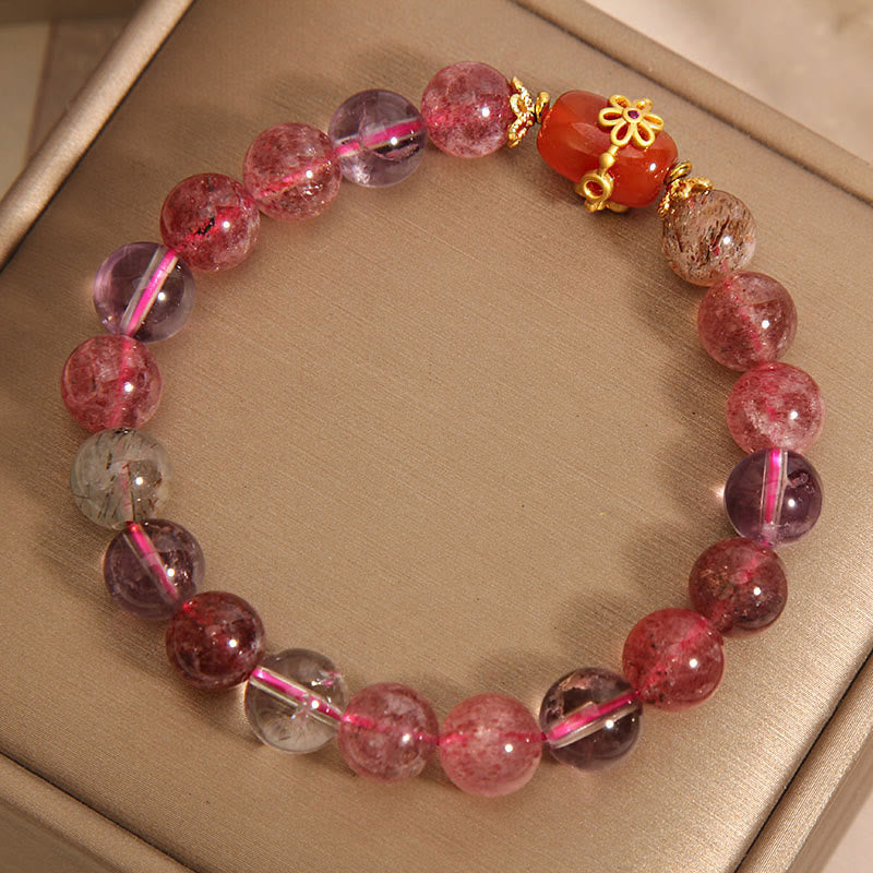 Pulsera de positividad de ágata roja de cristal súper siete naturales de Buddha Stones