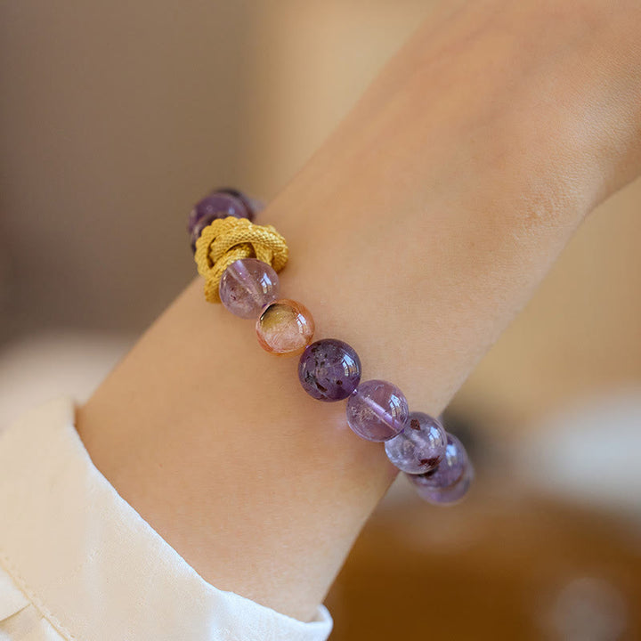 Pulsera de sabiduría de dragón chapada en oro de cobre fantasma púrpura de Buddha Stones
