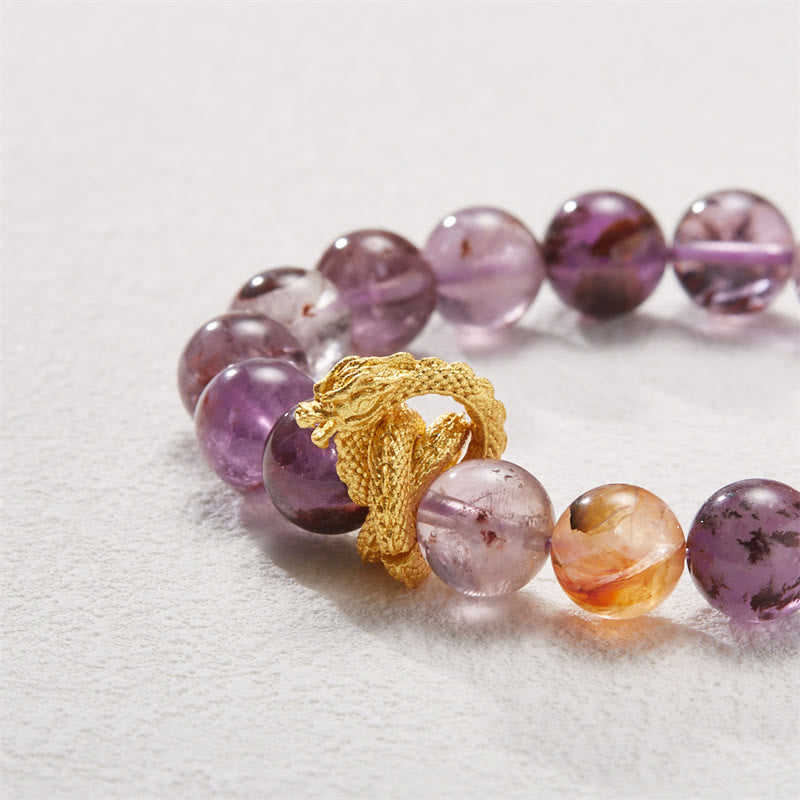 Pulsera de sabiduría de dragón chapada en oro de cobre fantasma púrpura de Buddha Stones