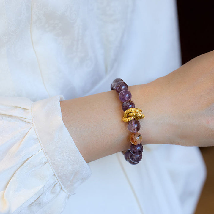 Pulsera de sabiduría de dragón chapada en oro de cobre fantasma púrpura de Buddha Stones