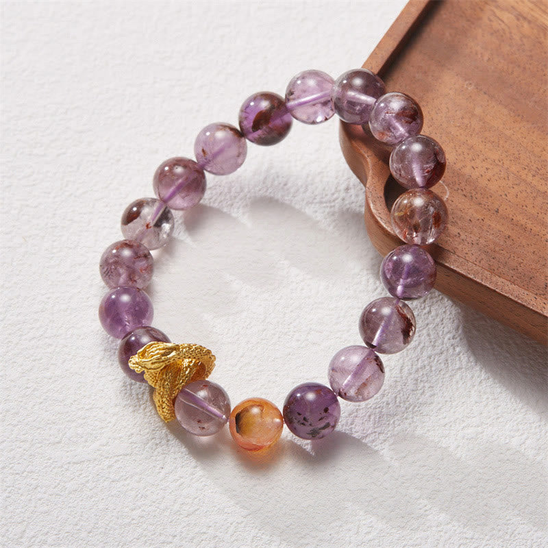 Pulsera de sabiduría de dragón chapada en oro de cobre fantasma púrpura de Buddha Stones