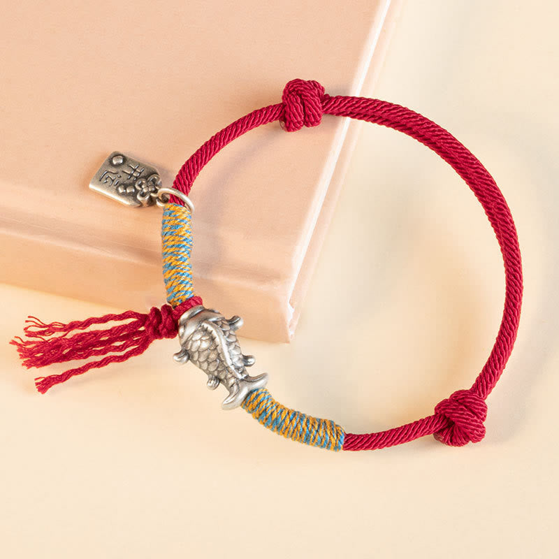 Pulsera de protección de peces Koi de la suerte con hilo rojo de plata de ley 999 con Buddha Stones