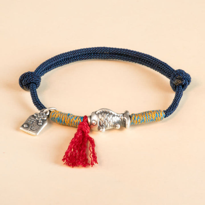 Pulsera de protección de peces Koi de la suerte con hilo rojo de plata de ley 999 con Buddha Stones