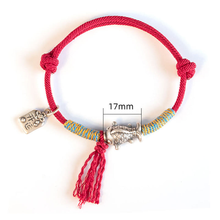 Pulsera de protección de peces Koi de la suerte con hilo rojo de plata de ley 999 con Buddha Stones