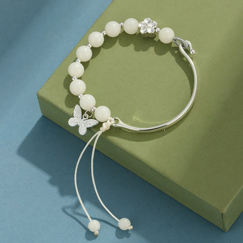Brazalete de pulsera con Buddha Stones, semilla de Bodhi, mariposa, loto, suerte y riqueza