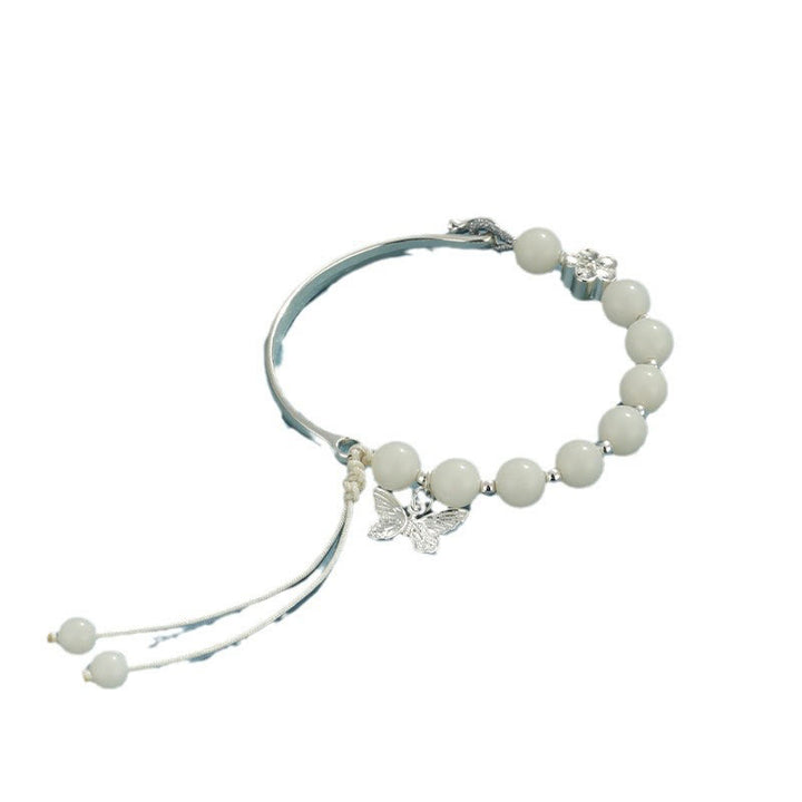 Brazalete de pulsera con Buddha Stones, semilla de Bodhi, mariposa, loto, suerte y riqueza