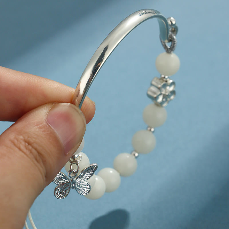 Brazalete de pulsera con Buddha Stones, semilla de Bodhi, mariposa, loto, suerte y riqueza