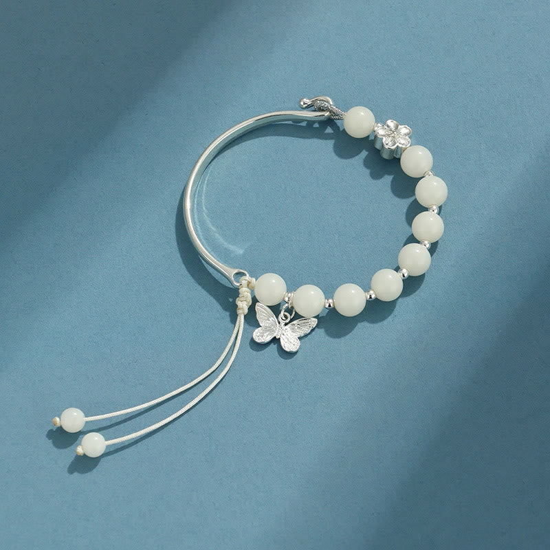 Brazalete de pulsera con Buddha Stones, semilla de Bodhi, mariposa, loto, suerte y riqueza