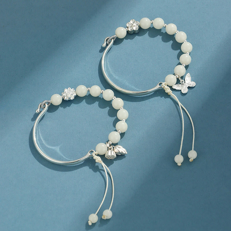 Brazalete de pulsera con Buddha Stones, semilla de Bodhi, mariposa, loto, suerte y riqueza