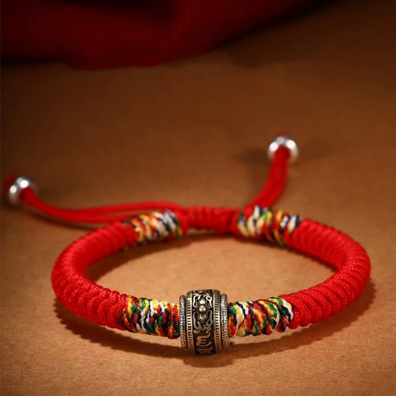 Pulsera de fe con nudo de King Kong Om Mani Padme Hum de plata de ley 925 con Buddha Stones - Rojo (circunferencia de la muñeca: 14-21 cm) - Om Mani Padme Hum - image 1