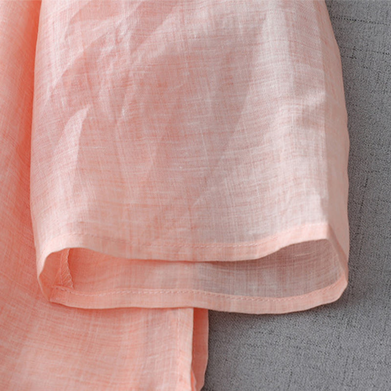 Camisa de lino y algodón de doble capa con manga tres cuartos y botones de rana de color liso con Buddha Stones - image 21