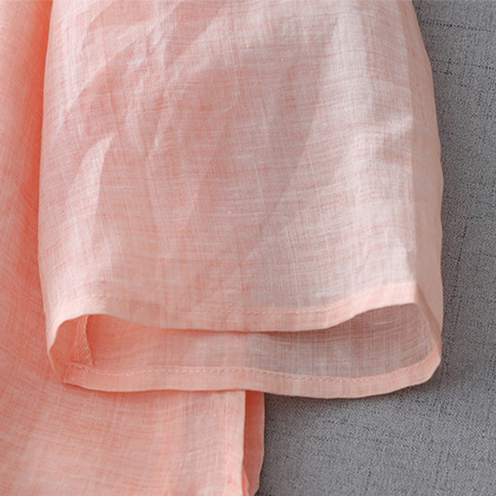 Camisa de lino y algodón de doble capa con manga tres cuartos y botones de rana de color liso con Buddha Stones - image 21