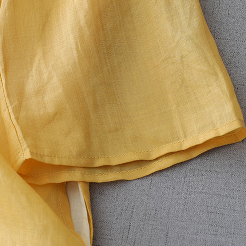Camisa de manga tres cuartos de doble capa con botones de rana y estampado de Buddha Stones, color liso. - image 11