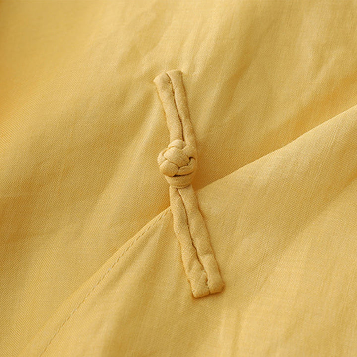 Camisa de lino y algodón de doble capa con manga tres cuartos y botones de rana de color liso con Buddha Stones - image 10