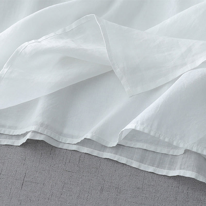 Camisa de lino y algodón de doble capa con manga tres cuartos y botones de rana de color liso con Buddha Stones - image 4