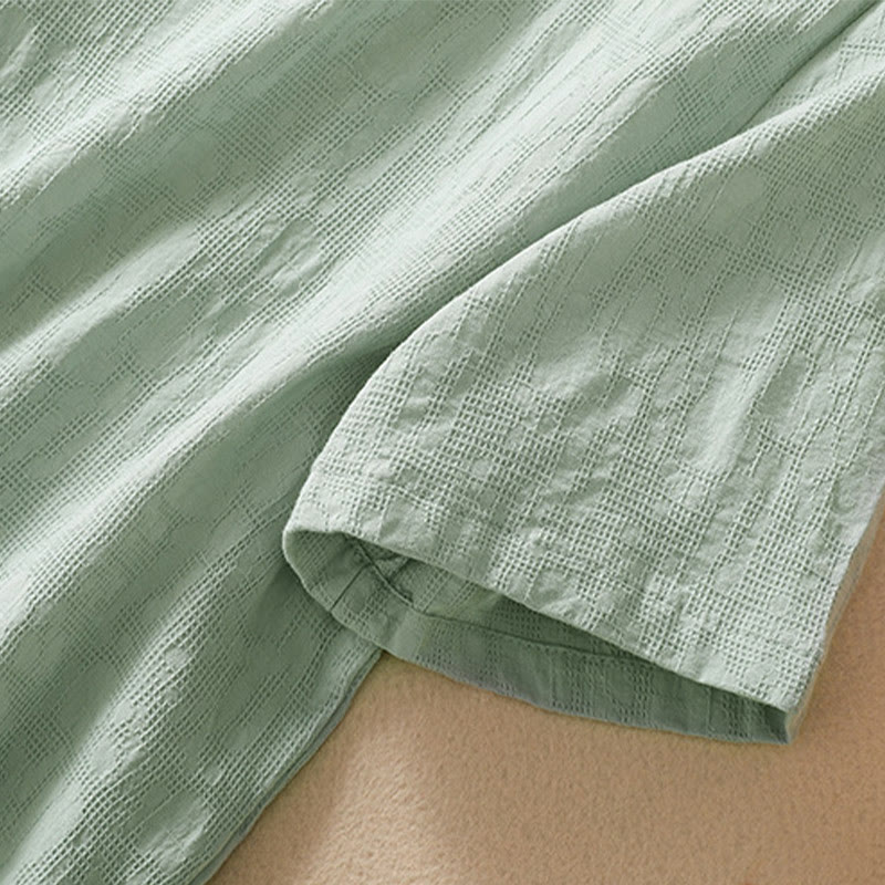 Camisa de lino y algodón de manga corta con botones de rana y bordado de flor de ciruelo con Buddha Stones - image 16