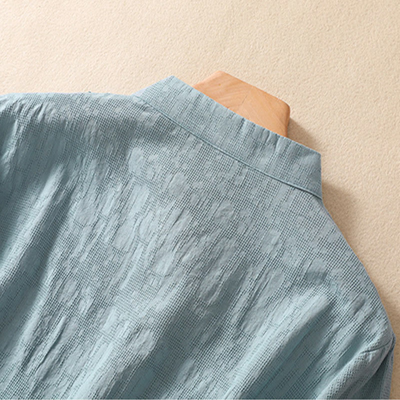 Camisa de lino y algodón de manga corta con botones de rana y bordado de flor de ciruelo con Buddha Stones - image 21