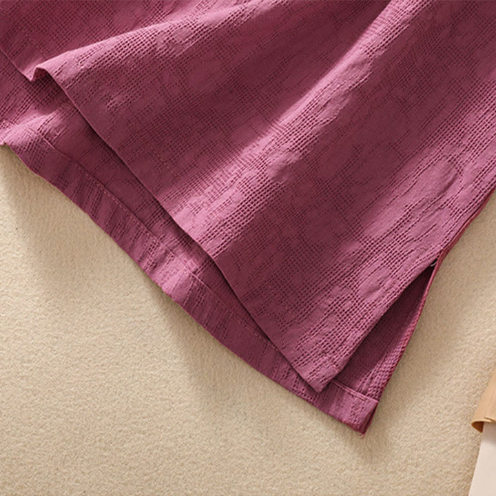 Camisa de lino y algodón de manga corta con botones de rana y bordado de flor de ciruelo con Buddha Stones - image 39