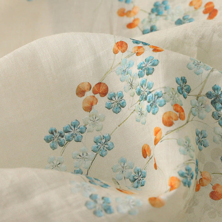Camisa de lino y algodón con botones de rana y flores azules , Buddha Stones, hojas naranjas - image 11