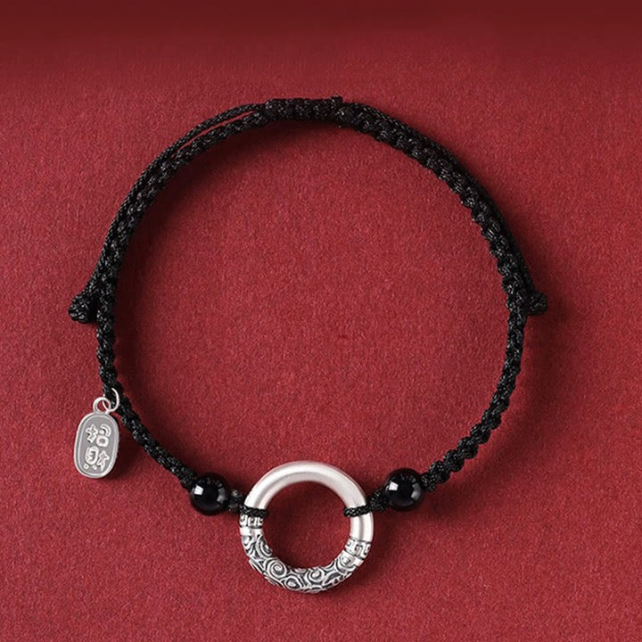Pulsera con dije de personaje Fu con hebilla de la paz de ónix negro y plata de ley 925 con Buddha Stones