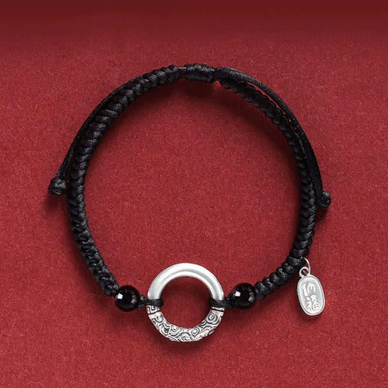 Pulsera con dije de personaje Fu con hebilla de la paz de ónix negro y plata de ley 925 con Buddha Stones