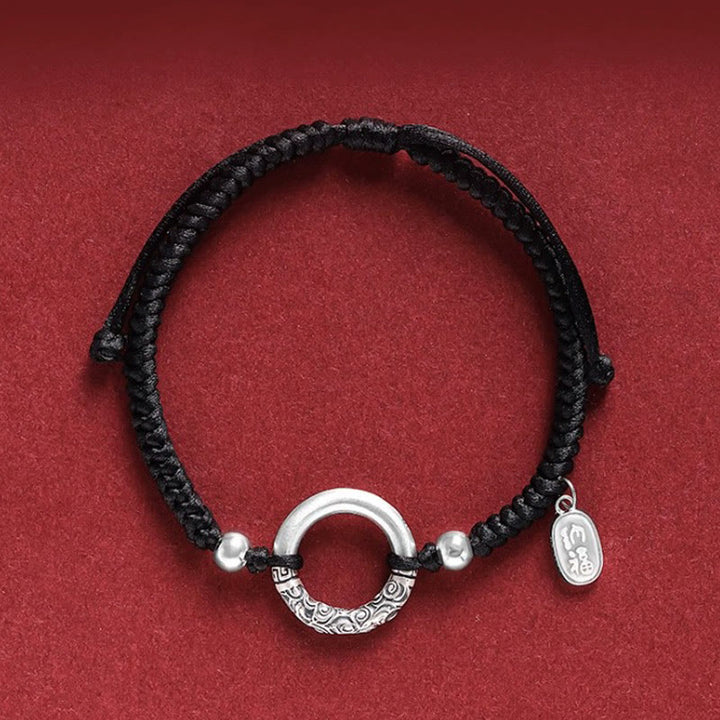 Pulsera con dije de personaje Fu con hebilla de la paz de ónix negro y plata de ley 925 con Buddha Stones - Hebilla de la Paz y Abalorios Plateados con Personaje Fu (Circunferencia de Muñeca 14-26 cm) - image 3
