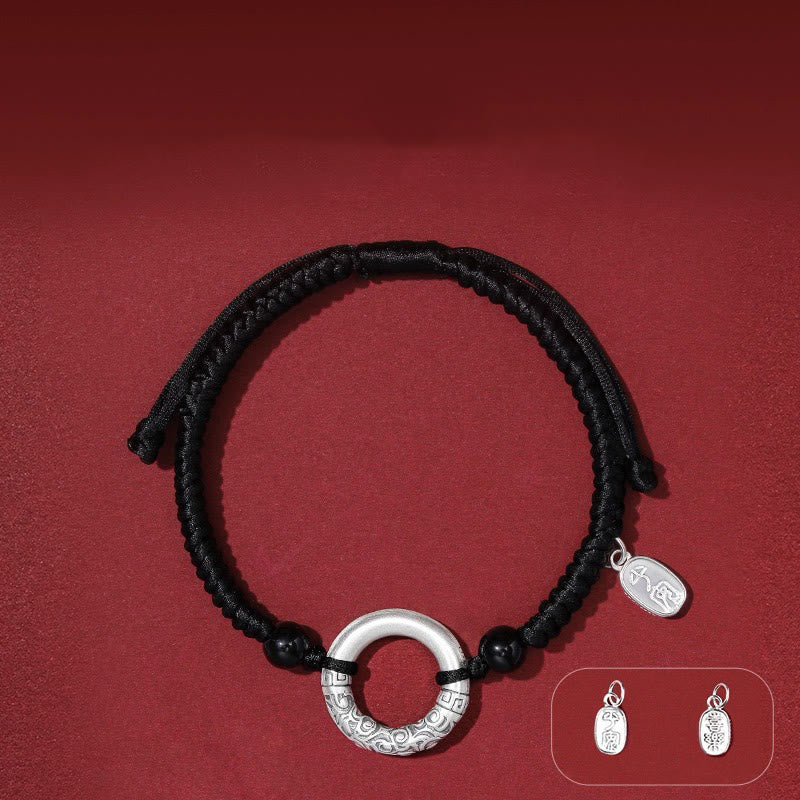 Pulsera con dije de personaje Fu con hebilla de la paz de ónix negro y plata de ley 925 con Buddha Stones