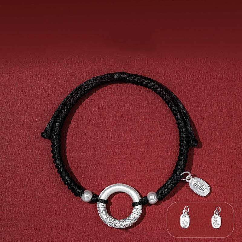 Pulsera con dije de personaje Fu con hebilla de la paz de ónix negro y plata de ley 925 con Buddha Stones