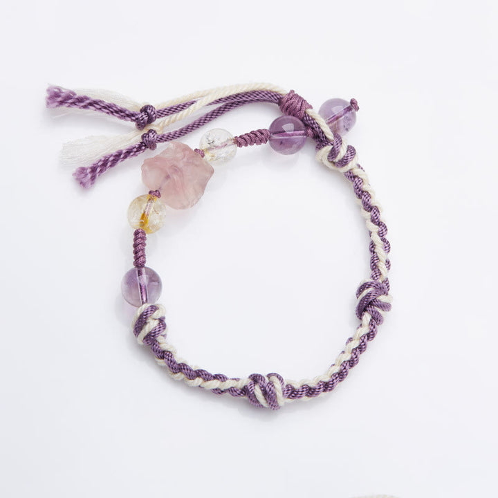 Pulsera de cuerda de protección para ojos de tigre, obsidiana, fluorita natural, amatista, plata brillante, Buddha Stones