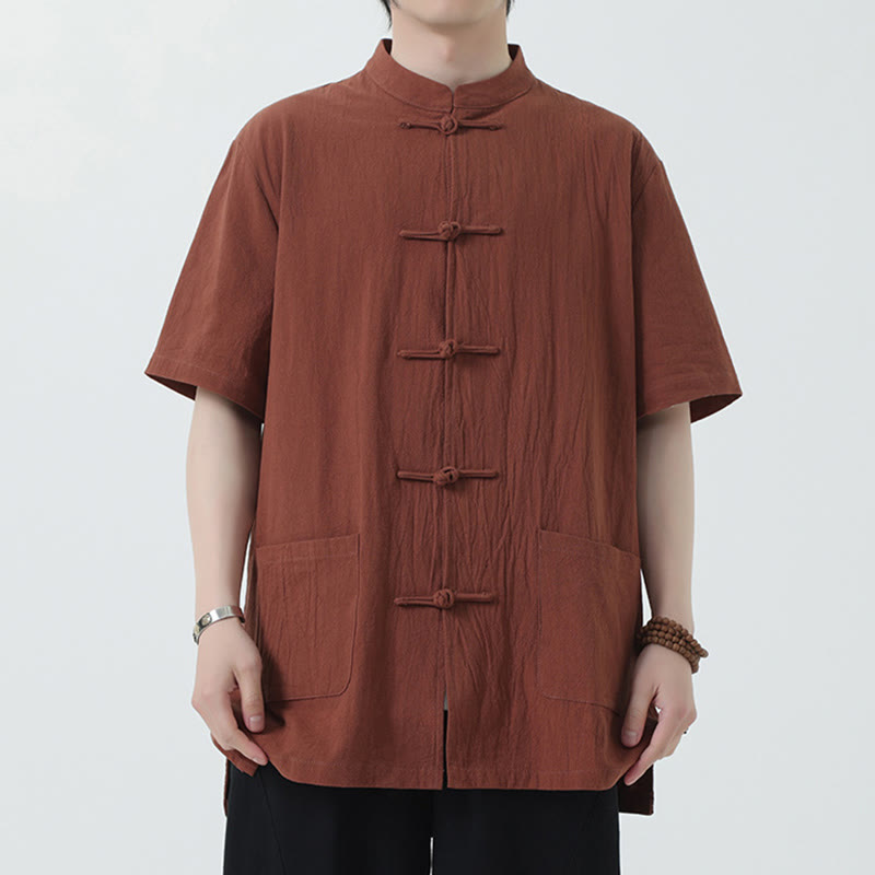 Buddha Stones Botón de Rana Traje Chino Camisa de Manga Corta Ropa de Lino para Hombres con Bolsillos - Perú - US/UK/AU46, EU56 (5XL) - image 10