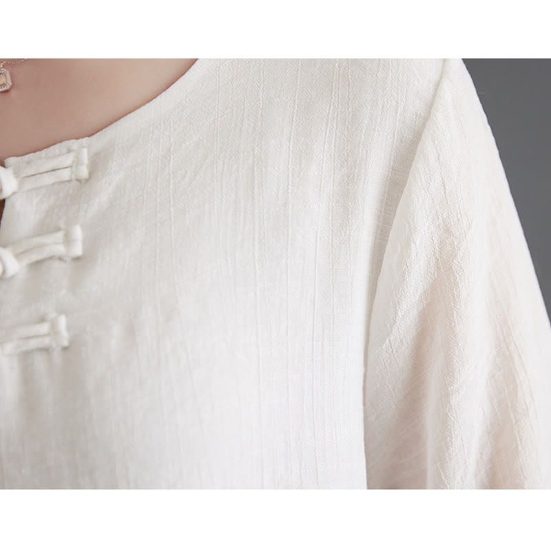 Buddha Stones 2 piezas camisa de manga larga con botones de rana pantalones de pierna ancha ropa de lino de algodón para meditación - image 10