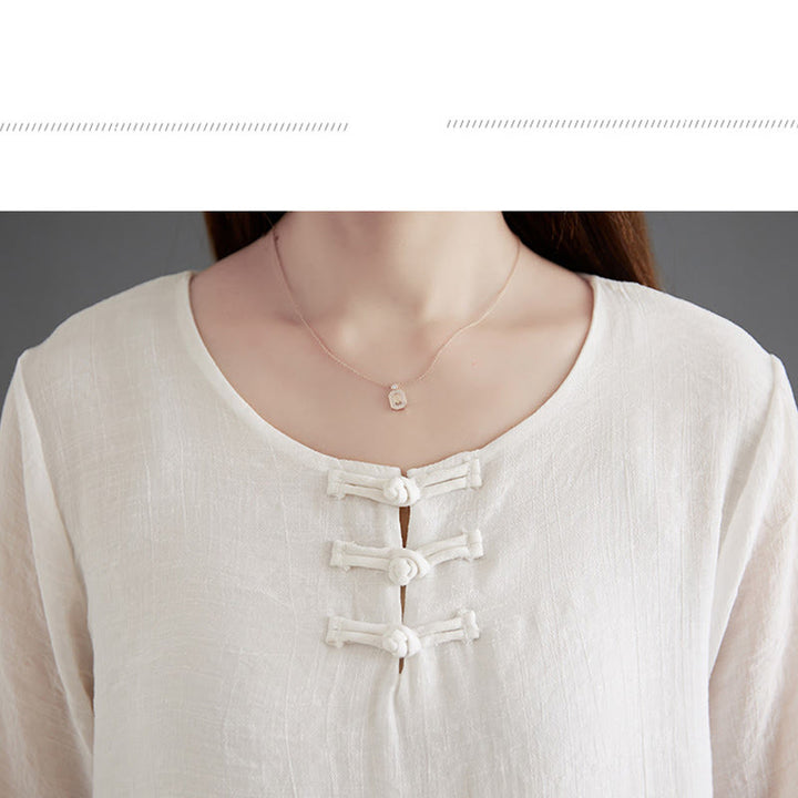 Buddha Stones 2 piezas camisa de manga larga con botones de rana pantalones de pierna ancha ropa de lino de algodón para meditación - image 9