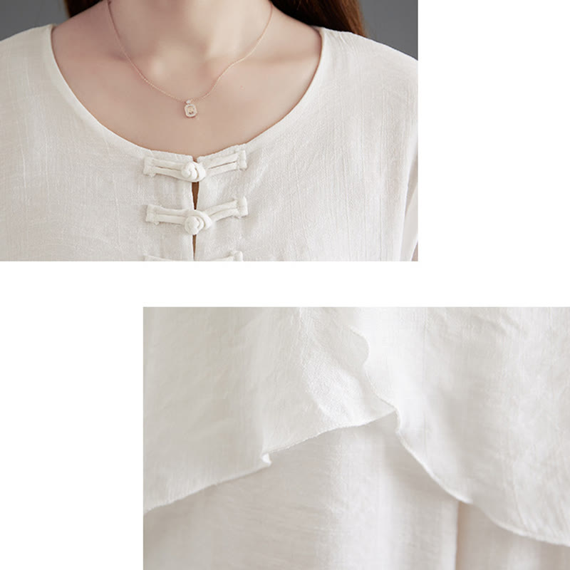 Buddha Stones 2 piezas camisa de manga larga con botones de rana pantalones de pierna ancha ropa de lino de algodón para meditación - image 8