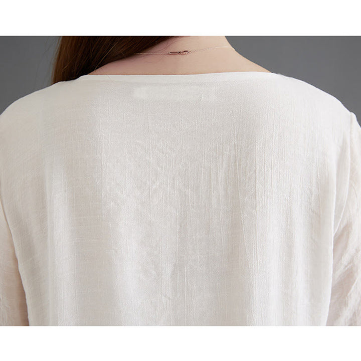 Buddha Stones 2 piezas camisa de manga larga con botones de rana pantalones de pierna ancha ropa de lino de algodón para meditación - image 11