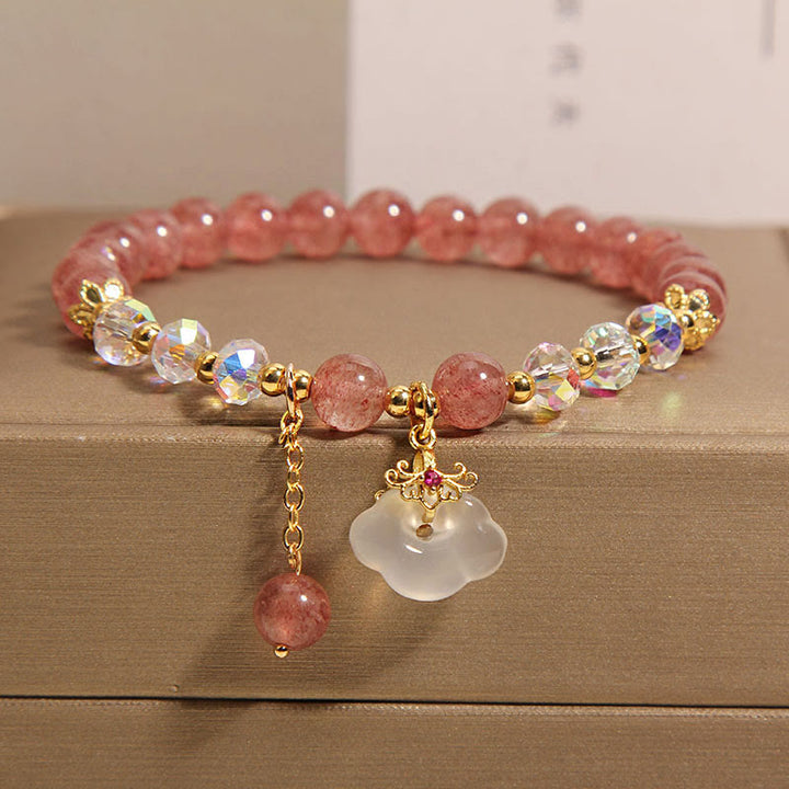 Pulsera curativa de nubes propicias de ágata blanca de cristal de cuarzo fresa Natural con Buddha Stones