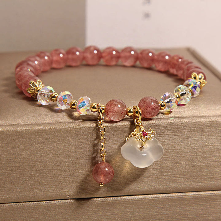 Pulsera curativa de nubes propicias de ágata blanca de cristal de cuarzo fresa Natural con Buddha Stones