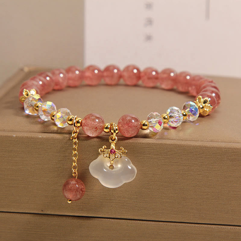 Pulsera curativa de nubes propicias de ágata blanca de cristal de cuarzo fresa Natural con Buddha Stones