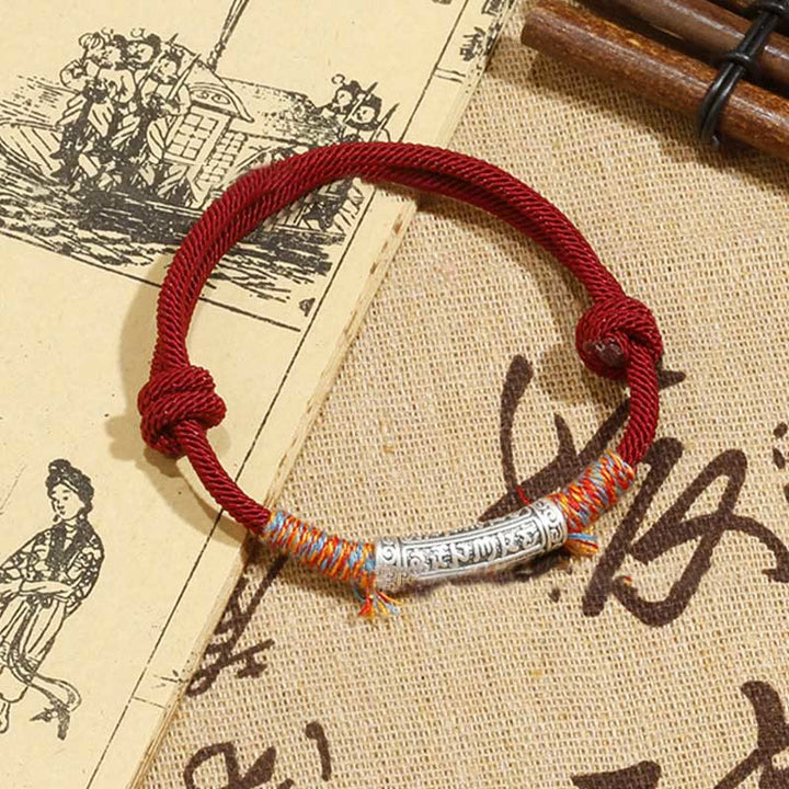 Pulsera de cuerda de protección Om Mani Padme Hum de plata de ley 999 hecha a mano con Buddha Stones