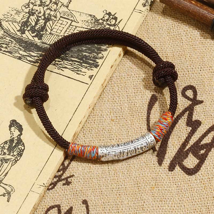 Pulsera de cuerda de protección Om Mani Padme Hum de plata de ley 999 hecha a mano con Buddha Stones