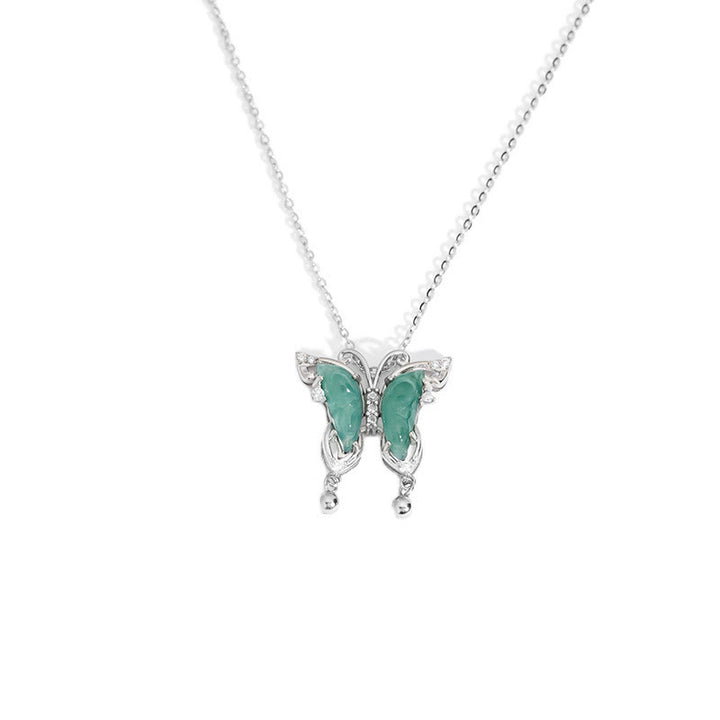 Colgante de plata de ley 925 con Buddha Stones, jade verde, mariposa, suerte