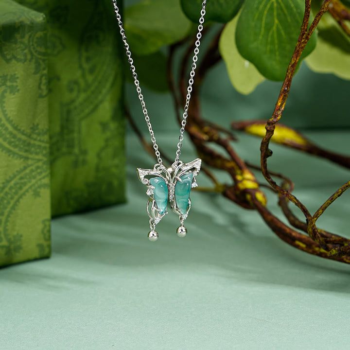 Colgante de plata de ley 925 con Buddha Stones, jade verde, mariposa, suerte