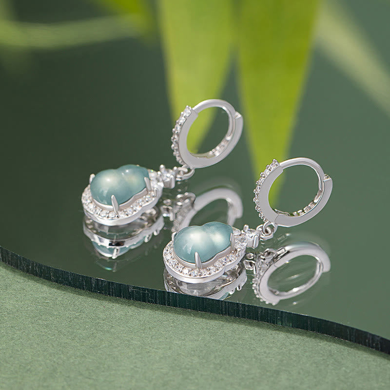 Pendientes colgantes de abundancia de calabaza de jade verde de plata de ley 925 con Buddha Stones