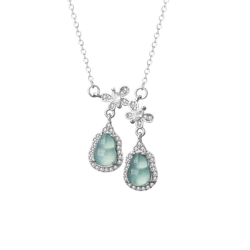 Colgante de plata de ley 925 con Buddha Stones , jade verde, doble calabaza, mariposa, suerte