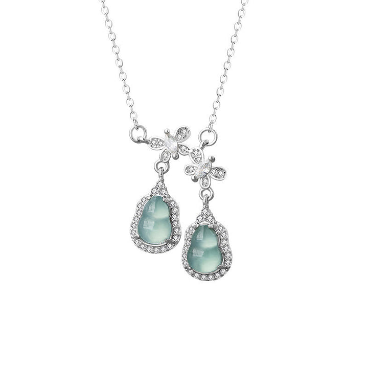 Colgante de plata de ley 925 con Buddha Stones , jade verde, doble calabaza, mariposa, suerte