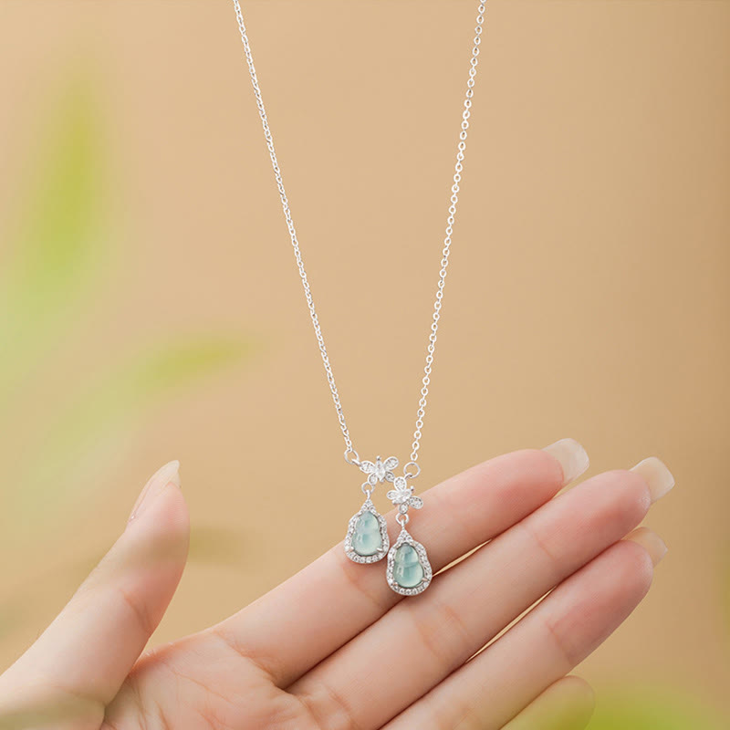 Colgante de plata de ley 925 con Buddha Stones , jade verde, doble calabaza, mariposa, suerte