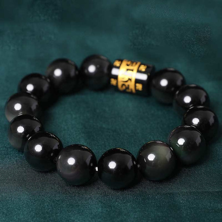 Pulsera positiva con Buddha Stones, obsidiana arcoíris, Om Mani Padme Hum, esvástica