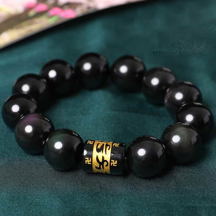 Pulsera positiva con Buddha Stones, obsidiana arcoíris, Om Mani Padme Hum, esvástica